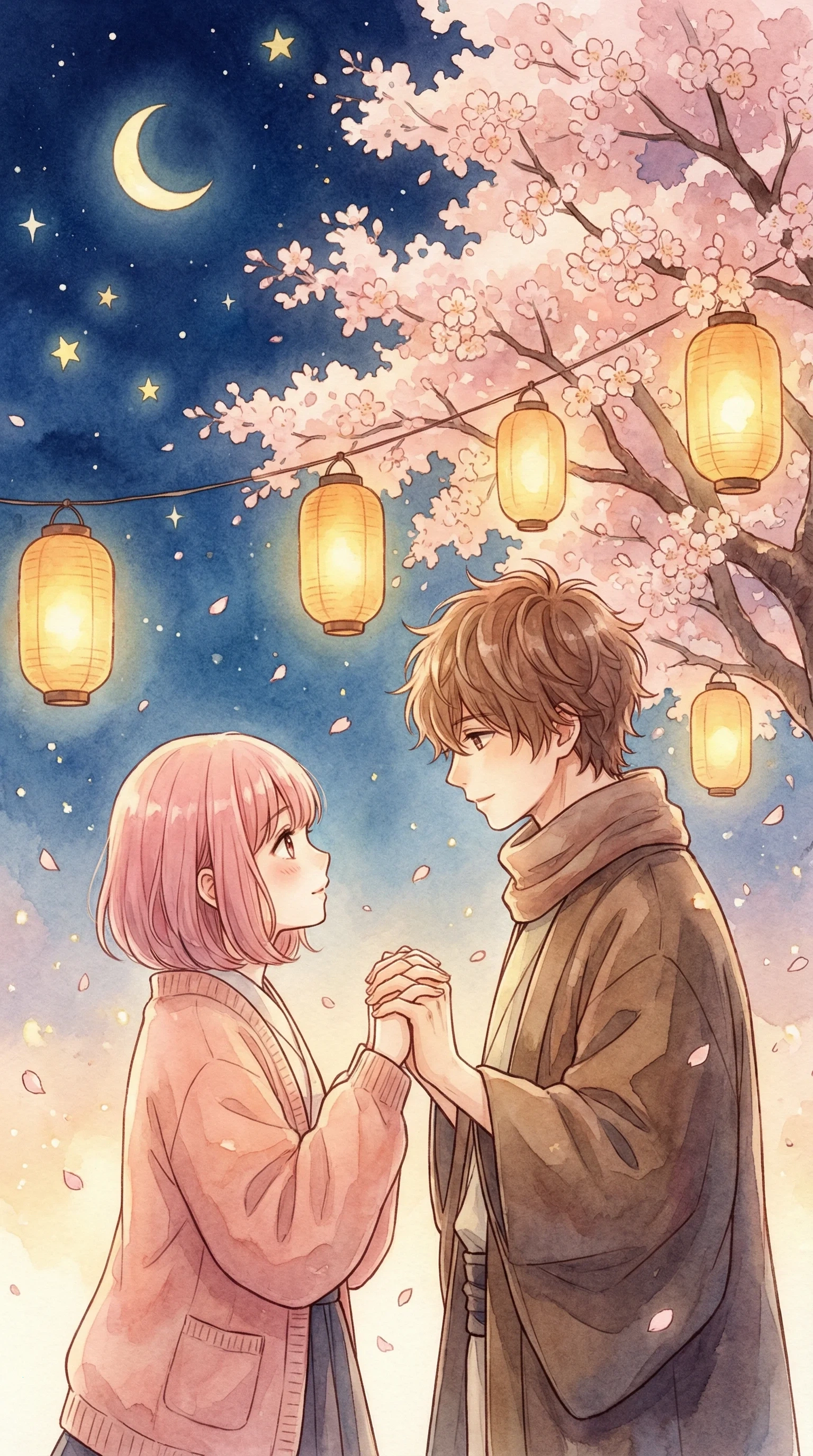 月下恋人漫画封面情侣月光下牵手浪漫场景